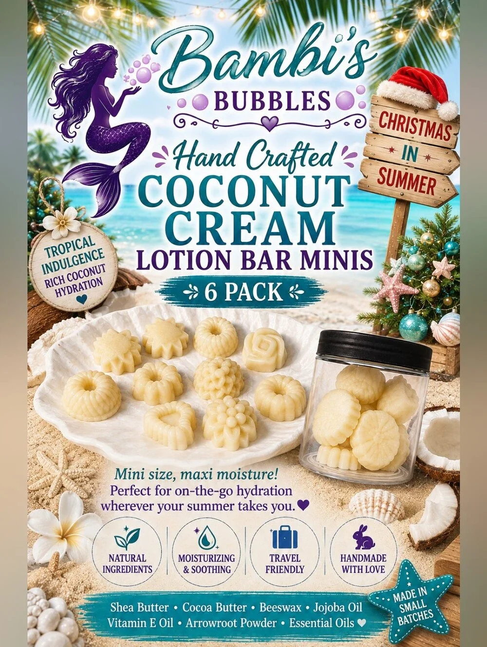 Back In Stock! Hand Crafted Summer Lotion Bar Minis 6 Pack